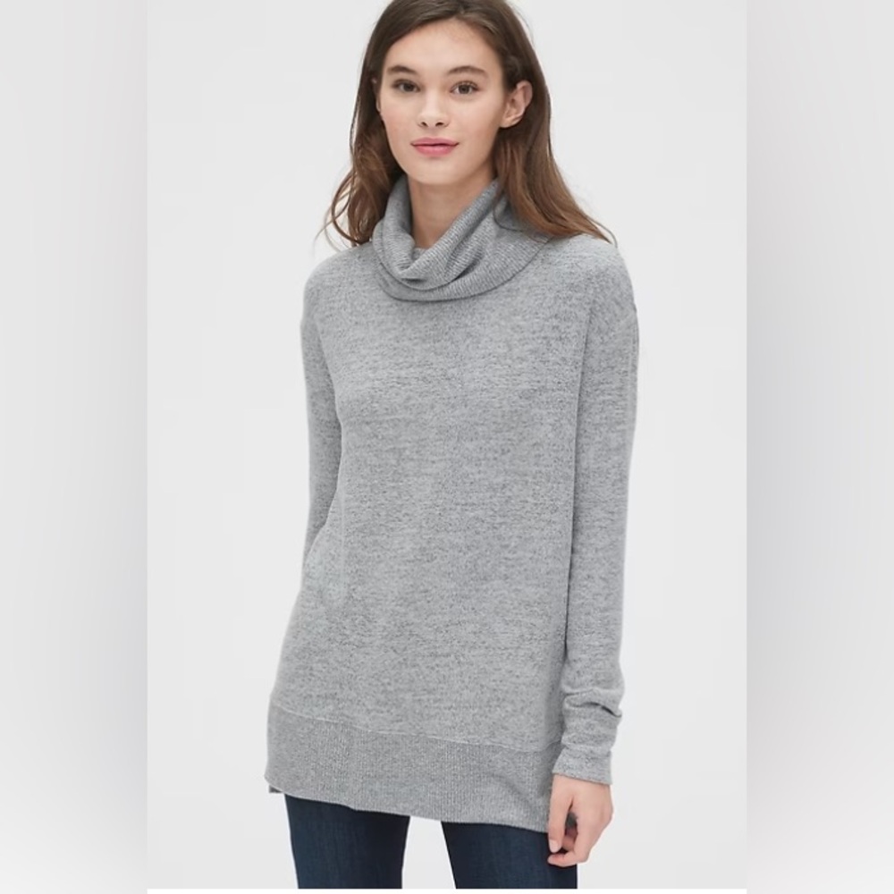 Gap Womens - Heathered Gray Soft Plush Cowl Neck Sweater Split Hem- Small